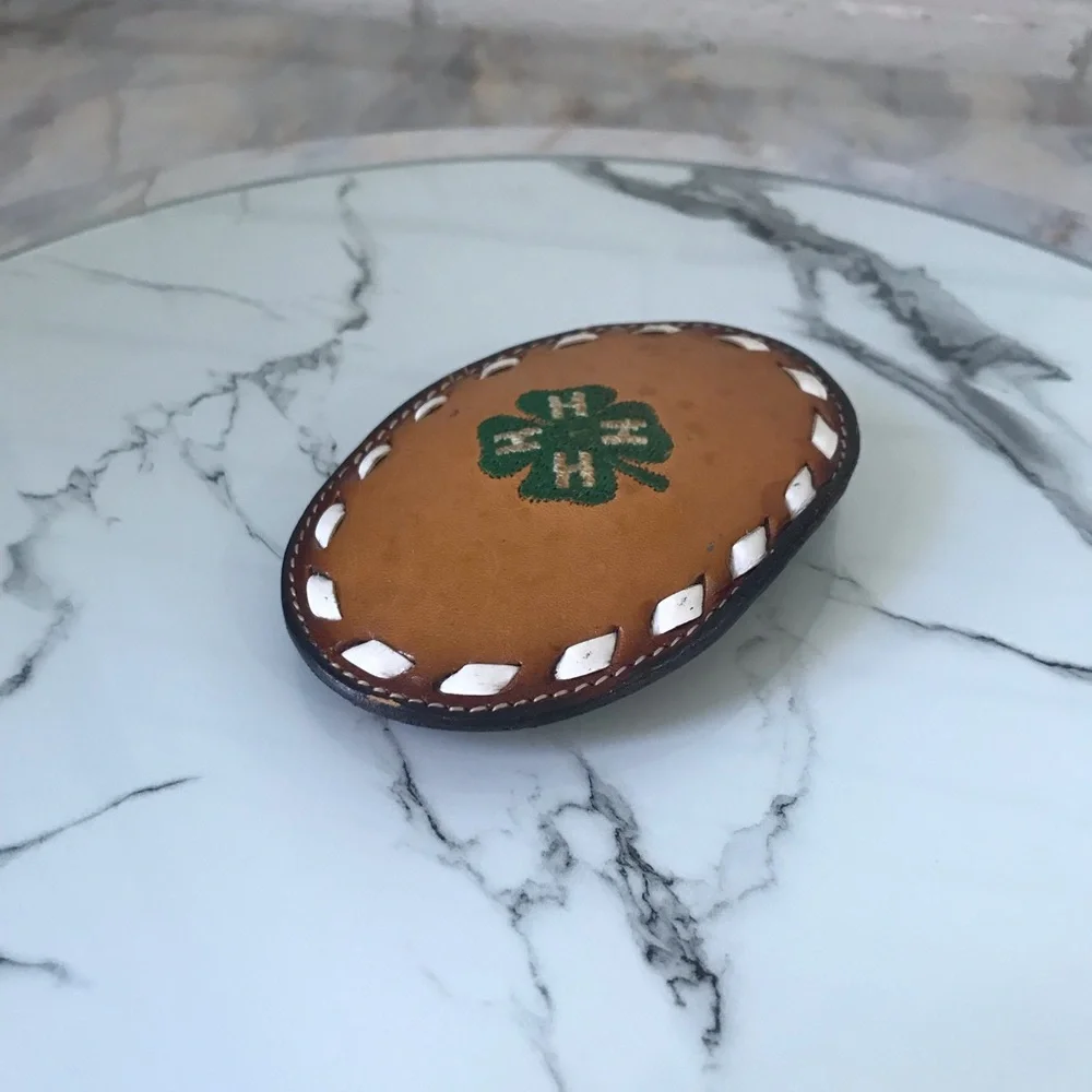 Tony Lama 4H Four Leaf Clover Oval Leather Belt Buckle